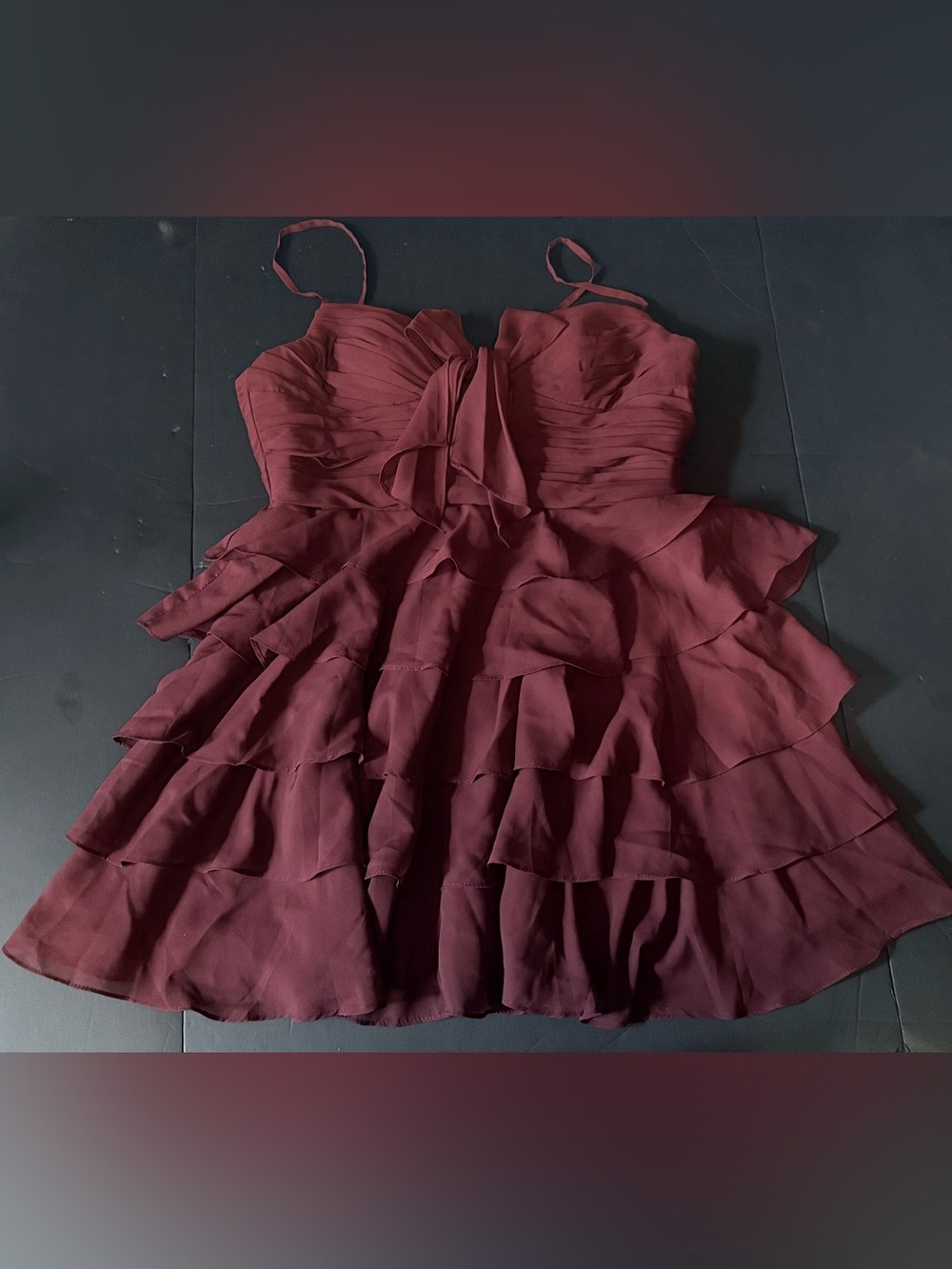 Sleeveless Burgundy Ruffle Mini Dress with Sweetheart Bodice